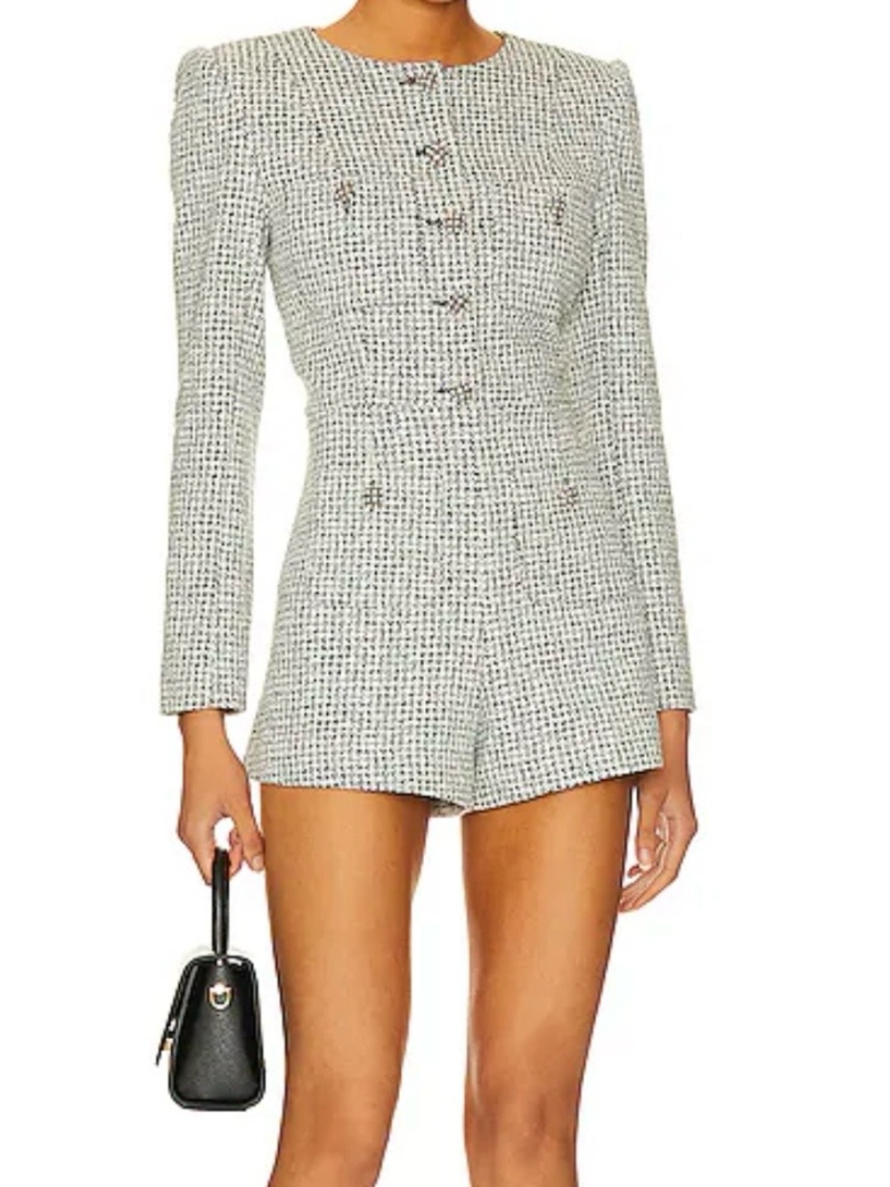 Alice + Olivia Tweed Long-Sleeve Romper